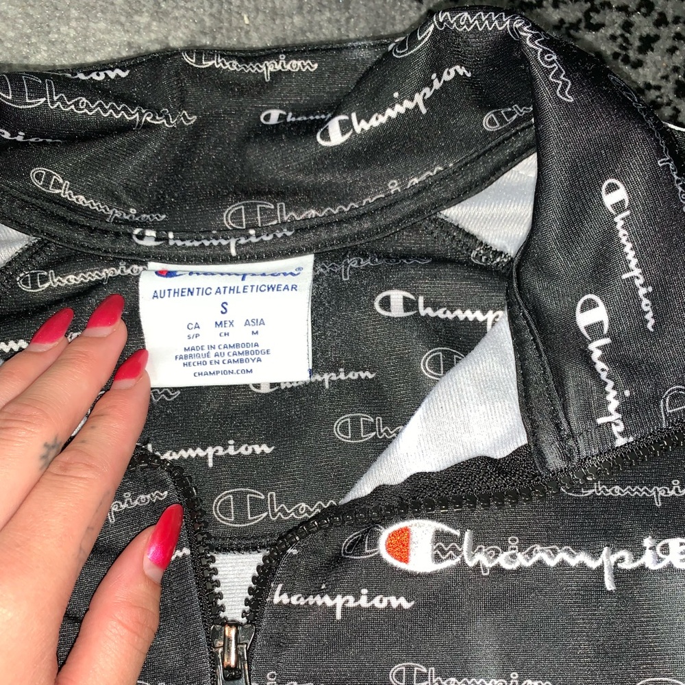 Black champion pattern zip up